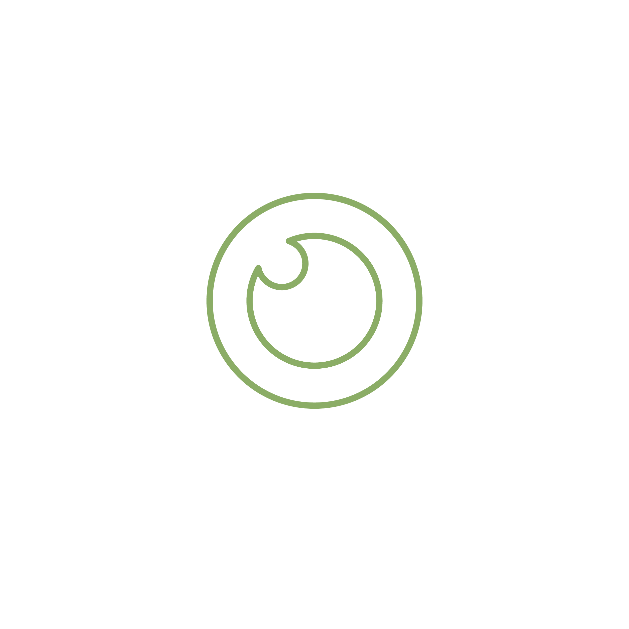 White and green icon line drawing of an eye
