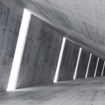 Empty abstract concrete interior, 3d render of pitched tunnel
