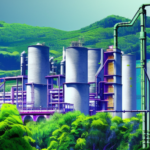 An AI generated image of a cement plant in the distance manga style
