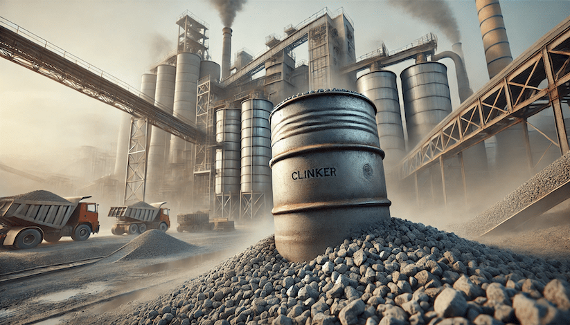 DALL·E 2025-01-17 13.38.51 - A hyperrealistic depiction of a barrel filled with clinker, the barrel is metallic and slightly weathered, showing rust stains and scuff marks. The cl-min